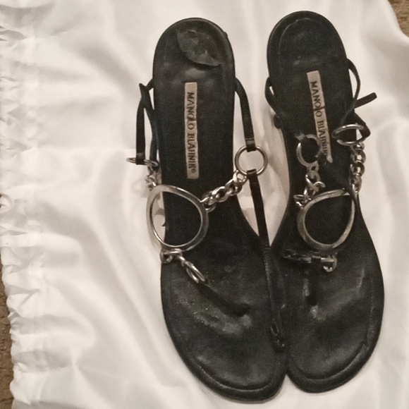 $125...Gucci and Monolo Blanik Black Heeled Sandals 2 for 1. Authentic - Picture 4 of 9